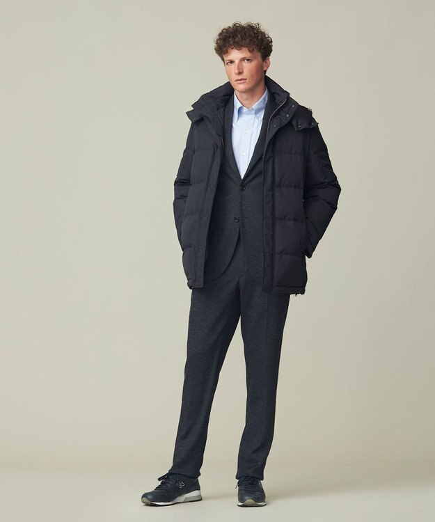 J.PRESS MEN 【ビジネス対応可】ベーシックタフタ ダウンコート / デタッチャブルフード ネイビー系