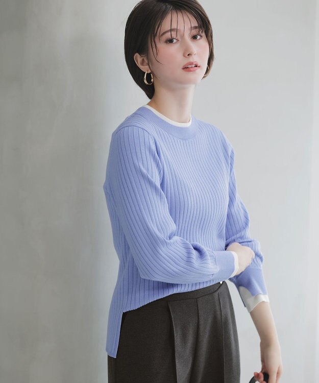 ANY SIS S 【WEB・一部店舗限定】ダブルカラー ニット ライトブルー