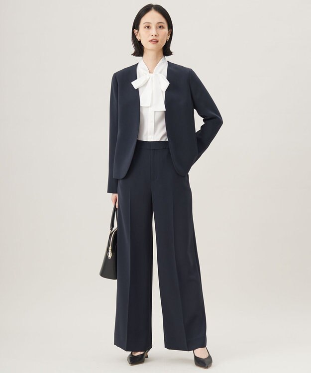 自由区 【セットアップ対応・洗える】トリアセダブルクロス ワイドパンツ ネイビー