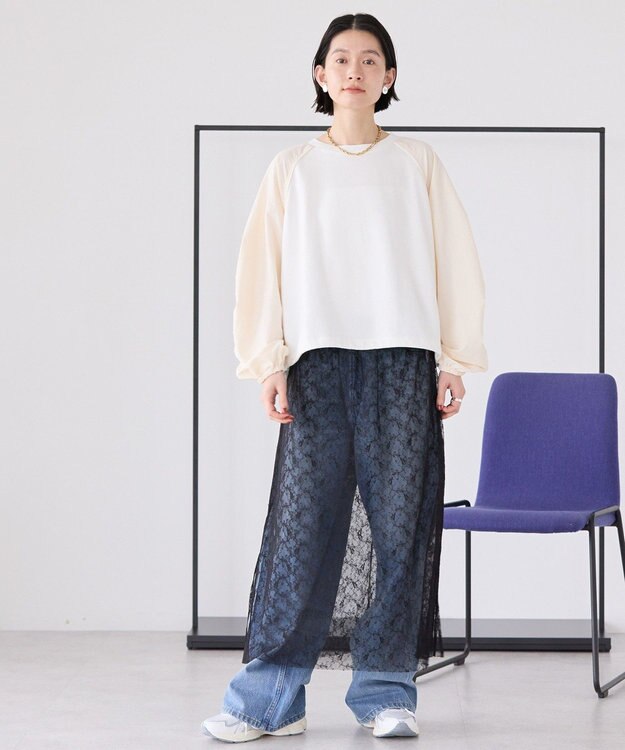 AMERICAN HOLIC 異素材ギャザースリーブミニ裏毛プルオーバ Off White