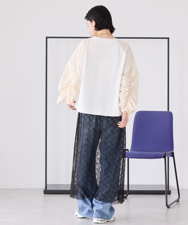 AMERICAN HOLIC 異素材ギャザースリーブミニ裏毛プルオーバ Off White