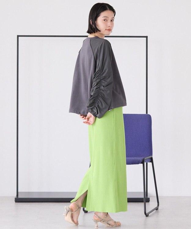 AMERICAN HOLIC 異素材ギャザースリーブミニ裏毛プルオーバ Charcoal Gray