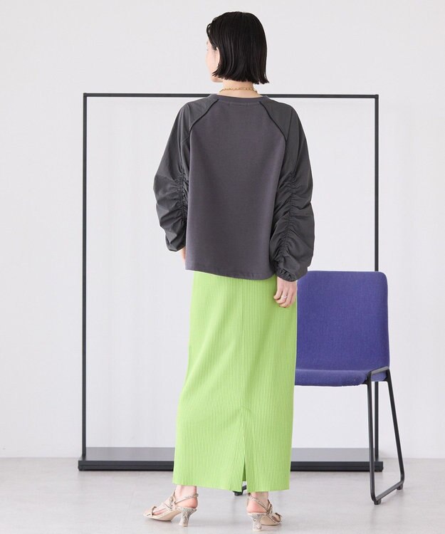 AMERICAN HOLIC 異素材ギャザースリーブミニ裏毛プルオーバ Charcoal Gray