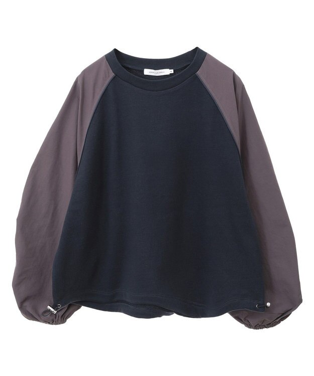 AMERICAN HOLIC 異素材ギャザースリーブミニ裏毛プルオーバ Navy