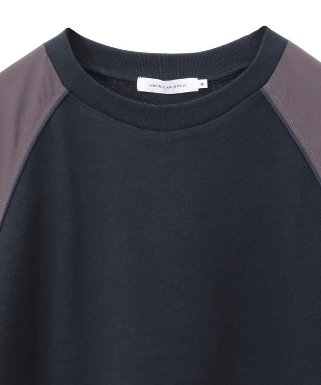AMERICAN HOLIC 異素材ギャザースリーブミニ裏毛プルオーバ Navy