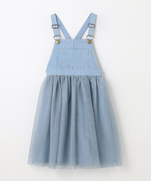 ANY KIDS チュール付き ジャンパースカート デニムブルー