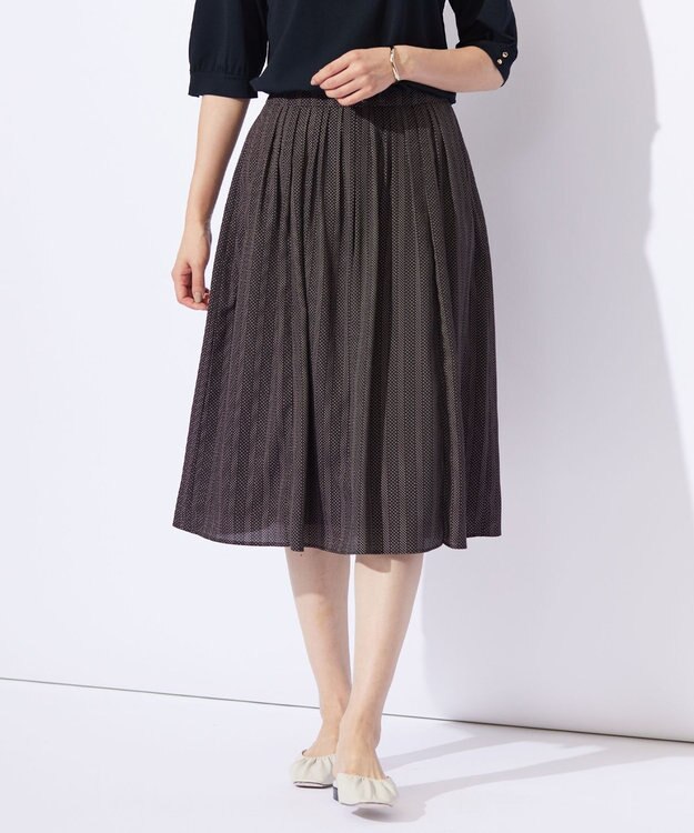 J.PRESS LADIES L 【洗える】ドットデシンプリント タック スカート ダークブラウン系