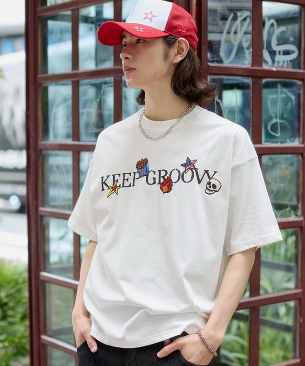 WEGO 【ユニセックス着用ITEM/機能T】接触冷感モチーフ刺繍グラフィックT（SS） ホワイト
