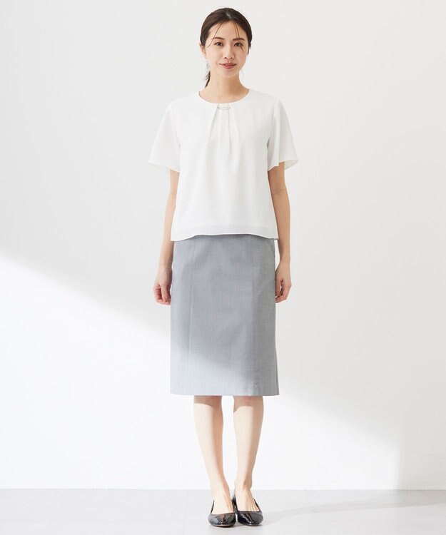 J.PRESS LADIES 【セットアップ対応・洗える・撥水・防汚】コットンFITTYシャーク スカート ライトグレー系