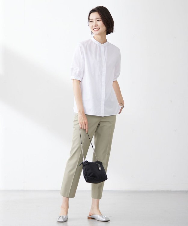 J.PRESS LADIES L 【WEB限定カラーあり・セットアップ対応・洗える・撥水・防汚】コットンFITTYシャーク テーパード パンツ ライトグリーン系