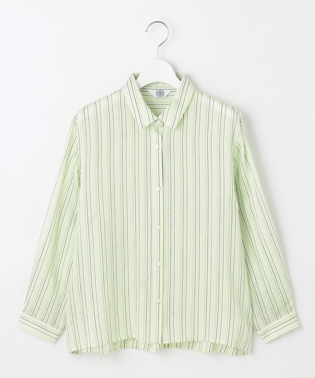 J.PRESS LADIES S 【洗える】ランダムストライプ シアー シャツカラー カットソー ライムストライプ系