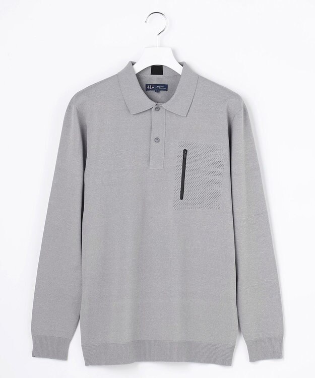 23区GOLF 【MEN】長袖ニットポロシャツ ホールガーメント ライトグレー系