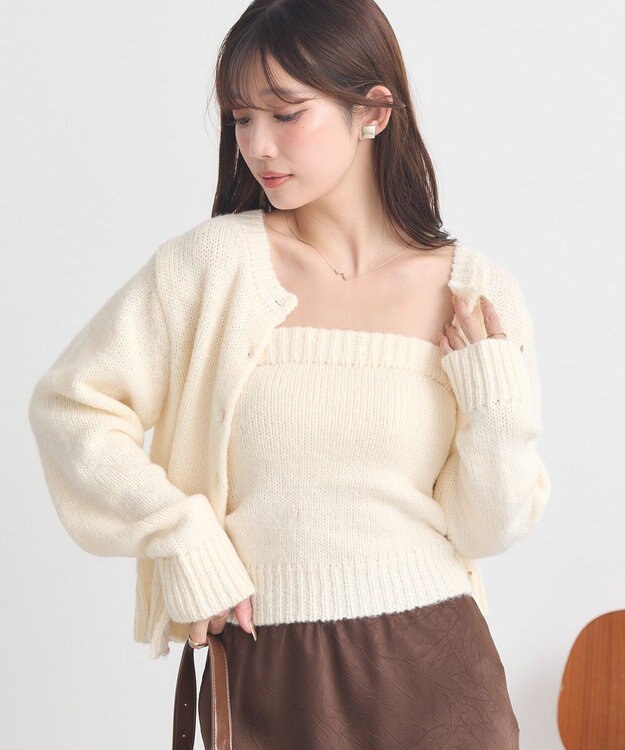 earth music&ecology 【セット2点】SET2点フラワースパンコールカーデ＋ビスチェ Ivory