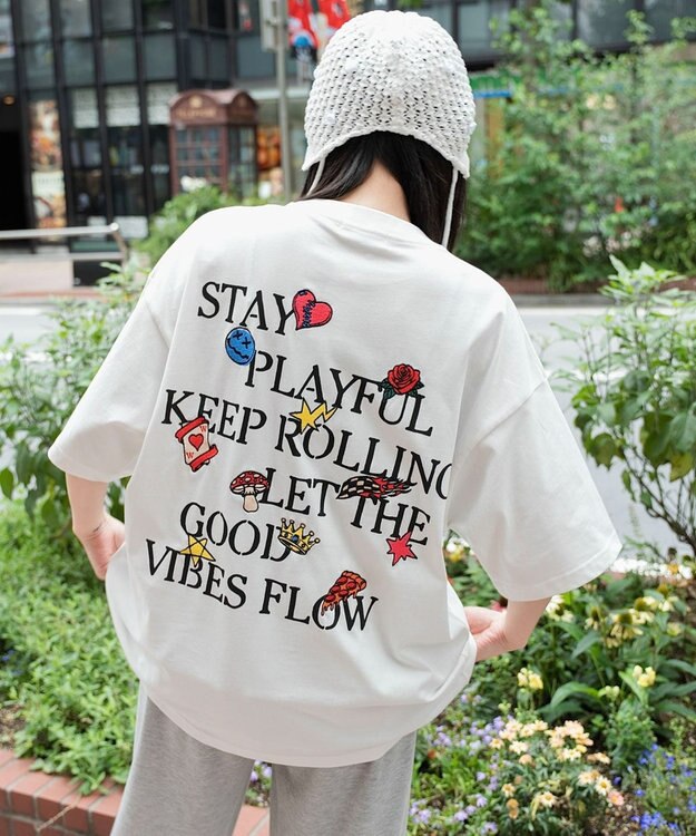 WEGO 【ユニセックス着用ITEM/機能T】接触冷感モチーフ刺繍グラフィックT（SS） ホワイト