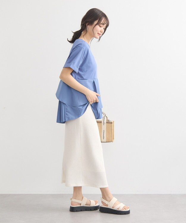 earth music&ecology 異素材バックプリーツチュニック Blue