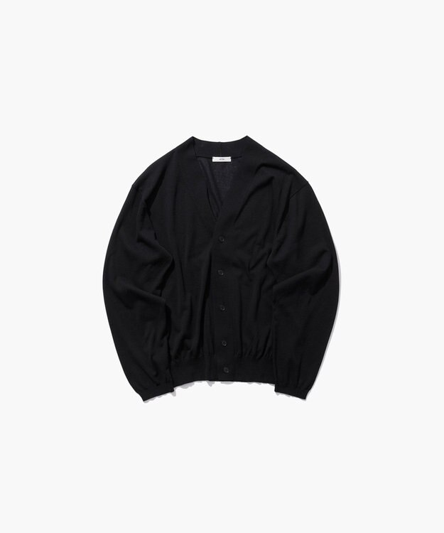 ATON HIGH TWIST COTTON | Ｖネックニットカーディガン BLACK