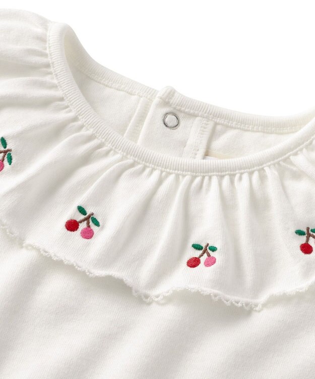 MIKI HOUSE HOT BISCUITS 【70-110cm】 さくらんぼ刺繍 丸襟 長袖ブラウス 白