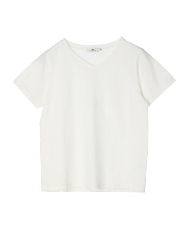 earth music&ecology ＶネックＴシャツ（汗じみ防止） Off White