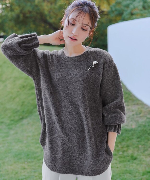 Tiaclasse 袖タックニットプルオーバー チャコールグレー