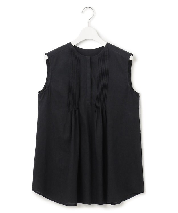 23区 【SLOW/洗える】リネンコットン ノースリーブブラウス ブラック系