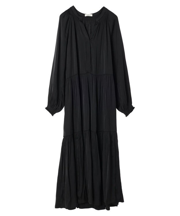 earth music&ecology サテンティアードワンピース Black