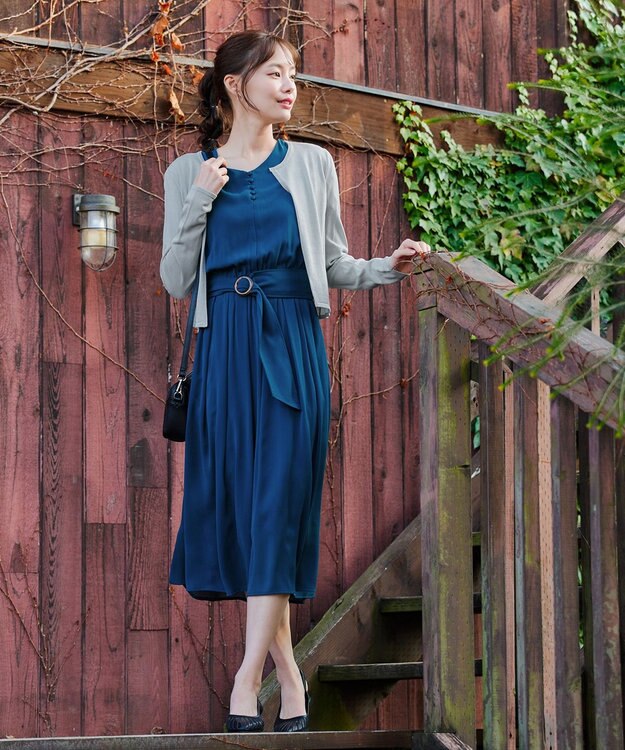 Tiaclasse 【洗える】長袖サマーニットカーディガン ライトグレー