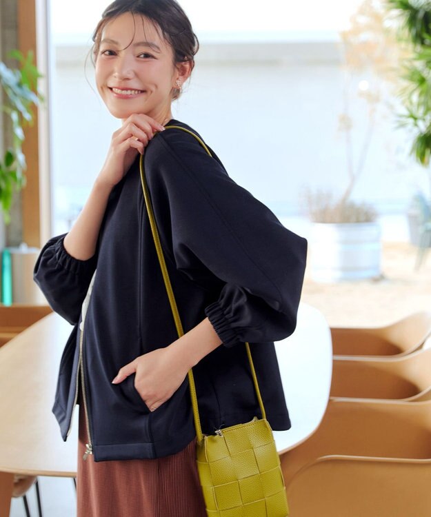 Tiaclasse ダンボールポンチノーカラーブルゾン ネイビー