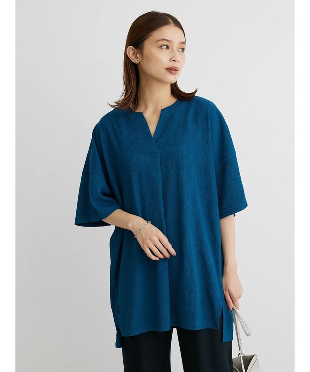 Green Parks ５分袖スキッパーカットチュニック Blue