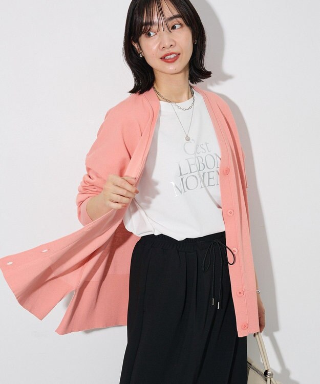 Green Parks ここちニットＶネックカーディガン Pink