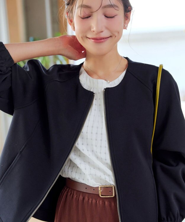 Tiaclasse ダンボールポンチノーカラーブルゾン ネイビー