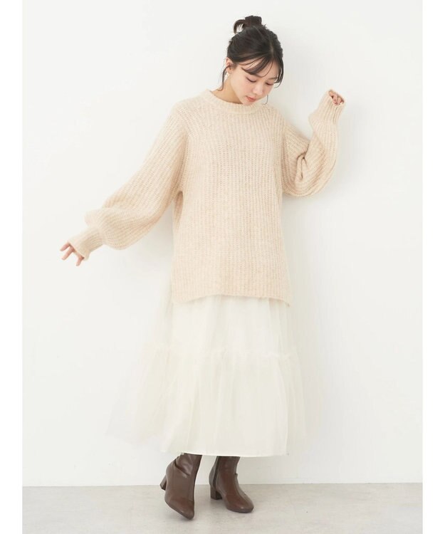 earth music&ecology フワフワＭＩＸヤーンチュニック Light Beige