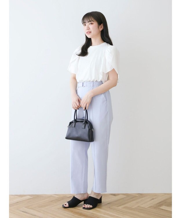 Green Parks 綿麻混バックルベルト付テーパードパンツ Grayish Blue