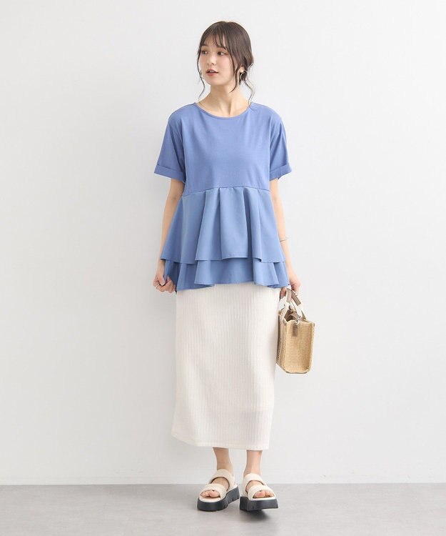 earth music&ecology 異素材バックプリーツチュニック Blue