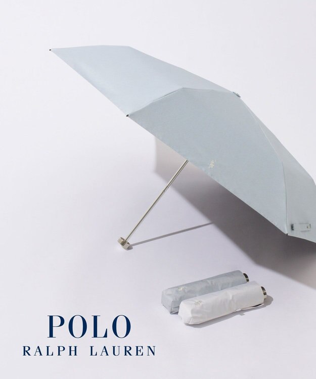 MOONBAT 【WEB限定/ 遮光率100％/遮熱/UV】POLO RALPH LAUREN（ポロ ラルフローレン）晴雨兼用日傘 ワンポイント ポロポニー シャンブレー 無地 折りたたみ傘