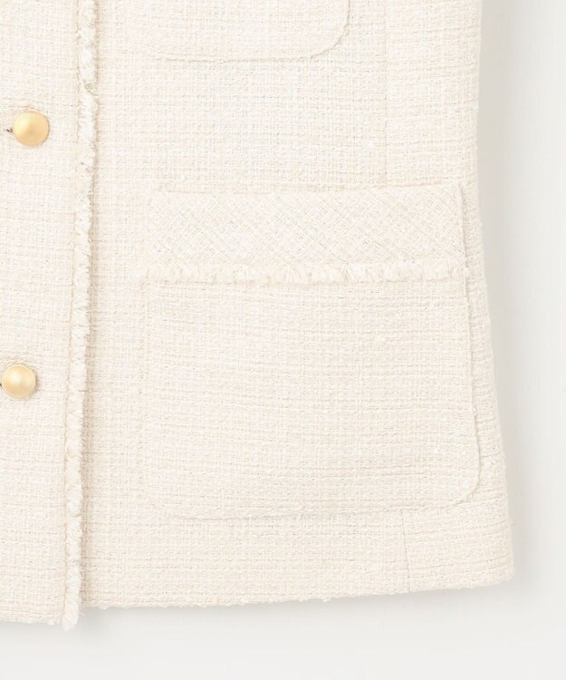 ANY SIS S ツイードノーカラーミドル ジャケット アイボリー