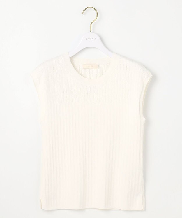 ANY SIS L 【洗える】レーシ－ディテールフレンチ ニット オフ