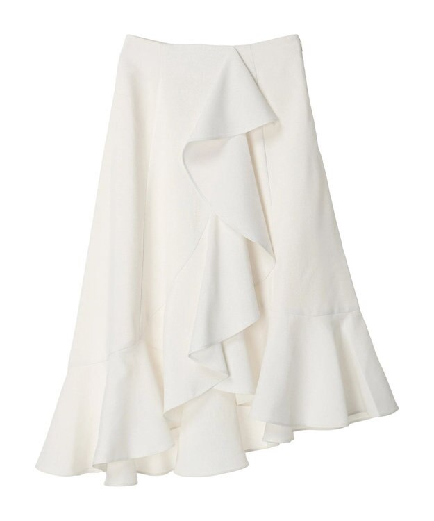earth music&ecology アシメペプラムフレアバックレースミディ丈スカート White