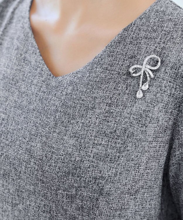 Tiaclasse 【洗える】配色パイピングフレアワンピース グレー