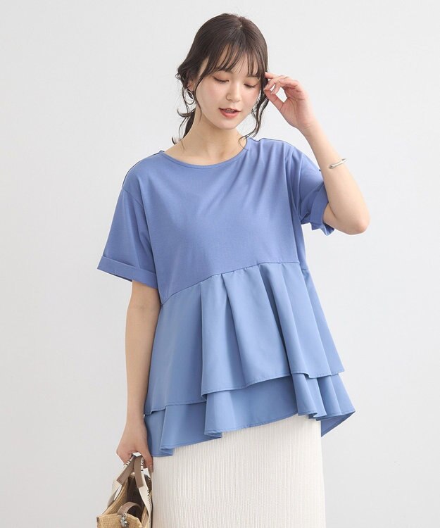 earth music&ecology 異素材バックプリーツチュニック Blue