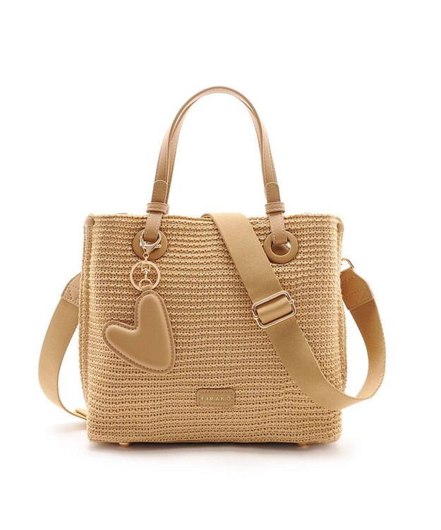 MioFIRANO カジュアルシックガーターステッチハンドバッグ 2WAY チャーム付き　FIRANO フィラノ BEIGE