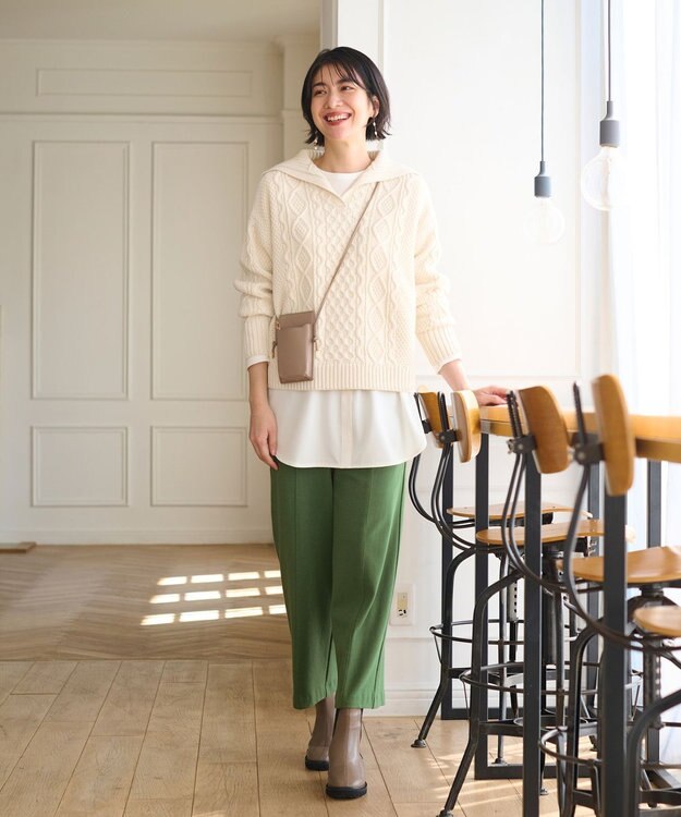 ANY 【吸湿発熱】any HEAT ワイドパンツ ピーコックグリーン