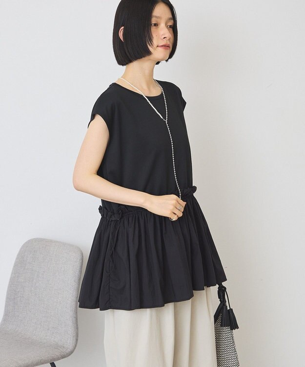 AMERICAN HOLIC 汗染み防止・異素材ペプラムプルオーバー Black