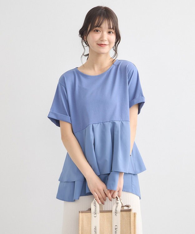 earth music&ecology 異素材バックプリーツチュニック Blue