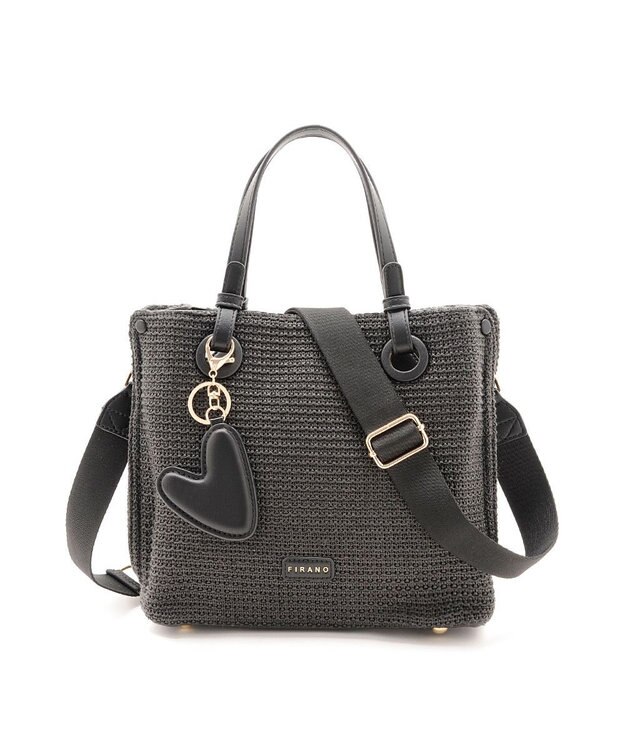 MioFIRANO カジュアルシックガーターステッチハンドバッグ 2WAY チャーム付き　FIRANO フィラノ BLACK