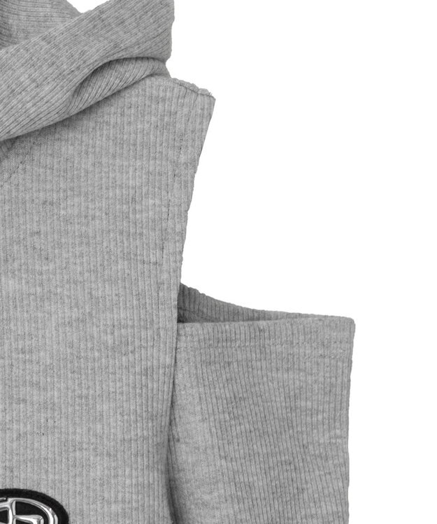 WEGO オープンショルダーダブルジップパーカー 杢グレー