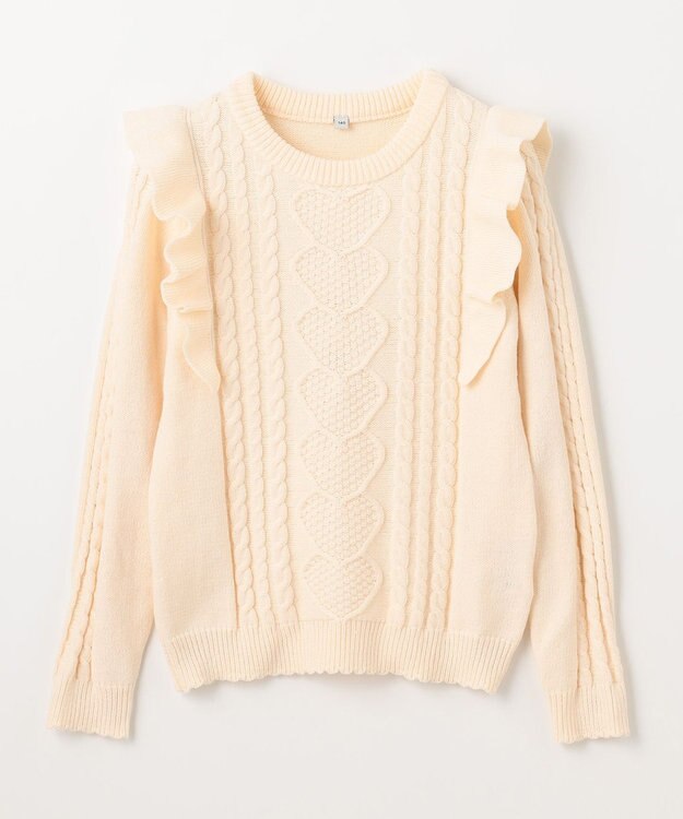 ANY KIDS 肩フリルハートケーブルニット エクリュ