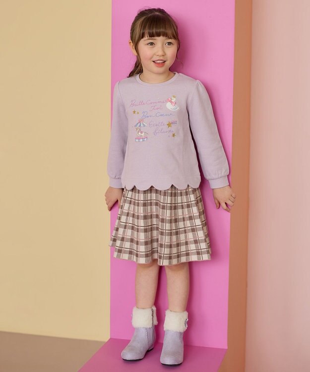 ANY KIDS しあわせタッチ ニット スカート モカチェック