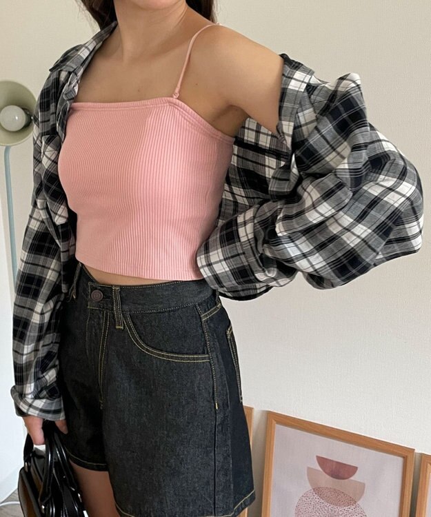 WEGO チェックショートシャツ ブラック