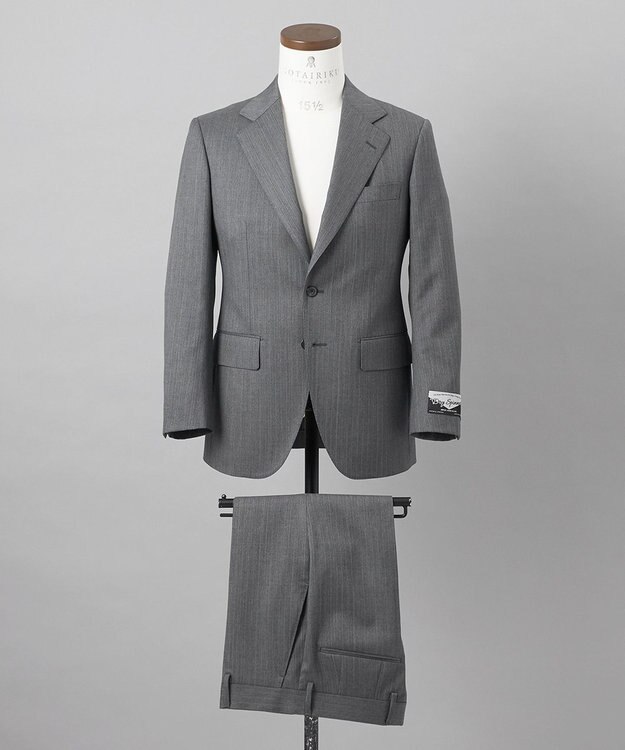 GOTAIRIKU 【御幸毛織】ドライスピナーツイルストレッチスーツ_グレーストライプ ライトグレー系1