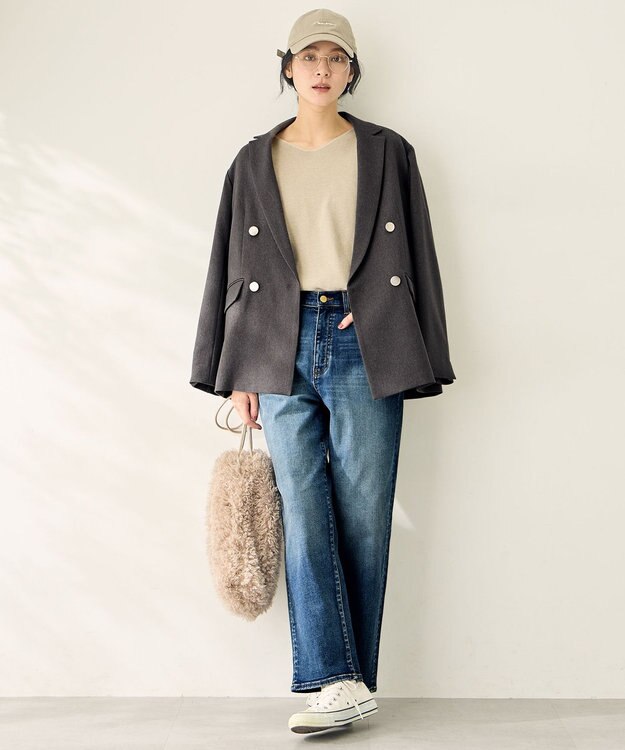 ANY L ウーリッシュＷブレストジャケット チャコール